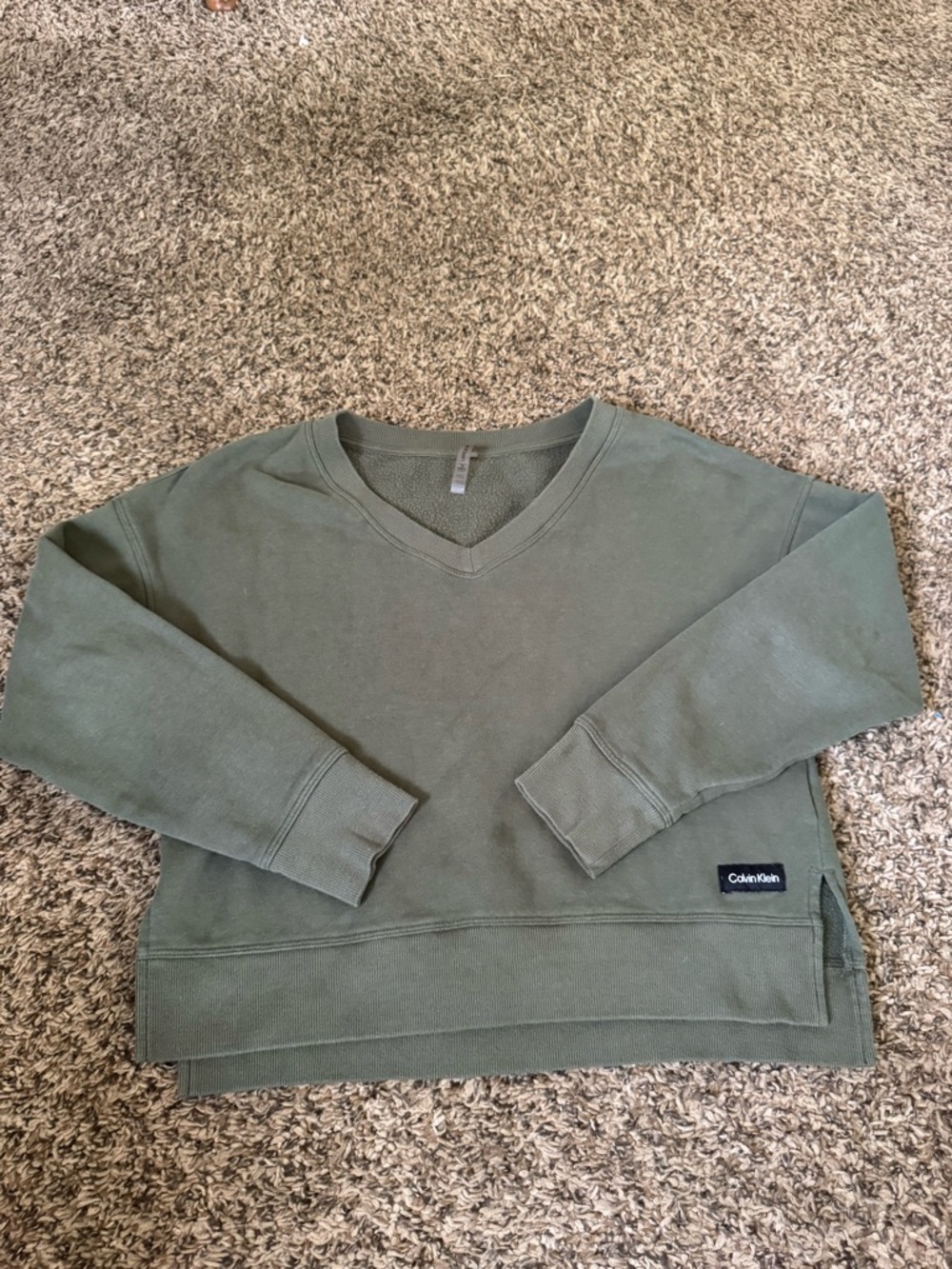 Calvin Klein Women's Olive Green V‑Neck Sweater